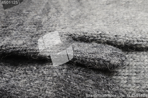 Image of closeup of knitted gray wool texture