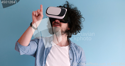 Image of man using VR headset glasses of virtual reality