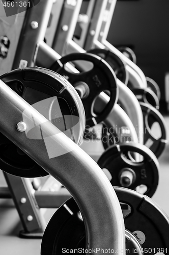 Image of Modern gym interior with bench press equipment in a raw