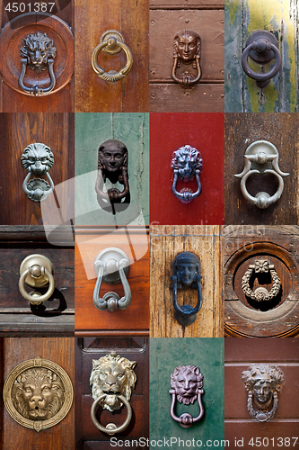 Image of Ancient italian door knockers and handles.