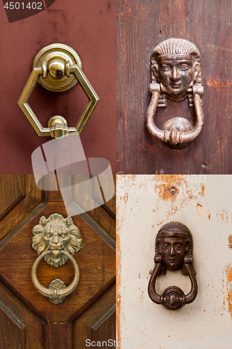 Image of Ancient italian door knockers and handles.