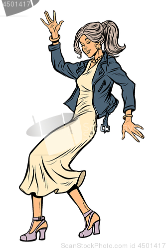 Image of girl in elegant dress. woman disco dance isolate on white background