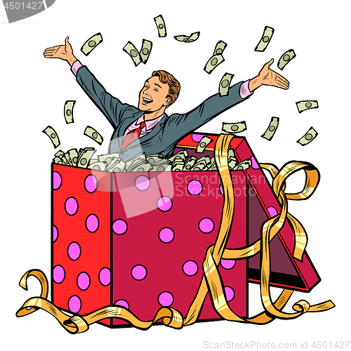 Image of gift. businessman with money