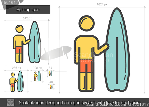 Image of Surfing line icon.