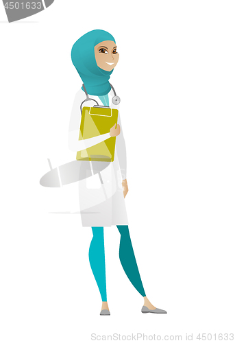 Image of Doctor holding clipboard with papers.