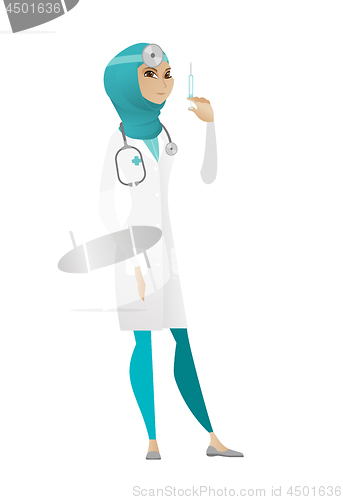 Image of Doctor holding syringe vector illustration.