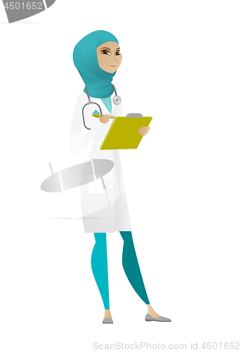 Image of Doctor holding clipboard with documents.