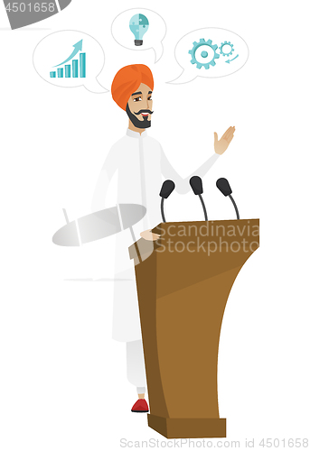 Image of Politician giving a speech from tribune.