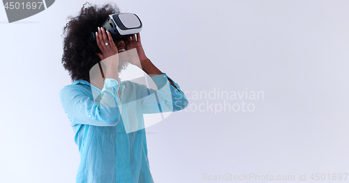 Image of black girl using VR headset glasses of virtual reality
