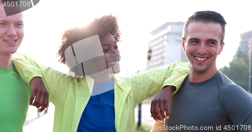 Image of Portrait of multiethnic group of young people on the jogging