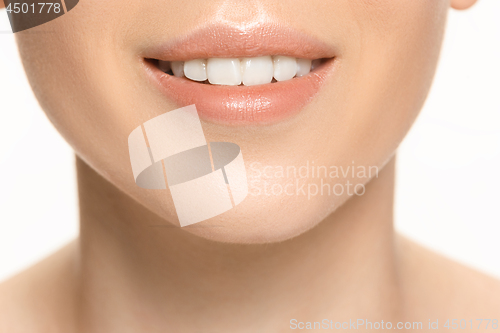 Image of Beautiful and healthy woman smile, close-up