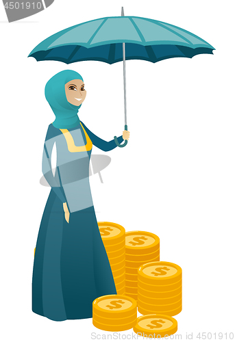 Image of Business woman insurance agent with umbrella.