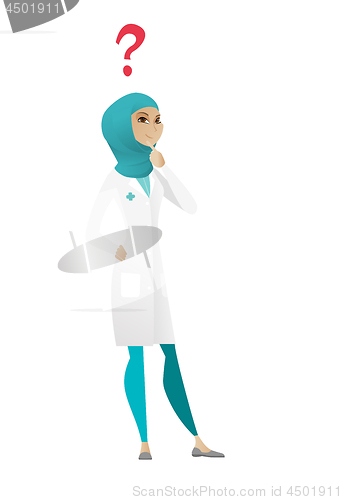 Image of Thinking doctor with question mark.