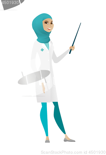 Image of Muslim doctor holding pointer stick.