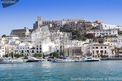 Image of Ibiza town of Eivissa with the cathedral and old town