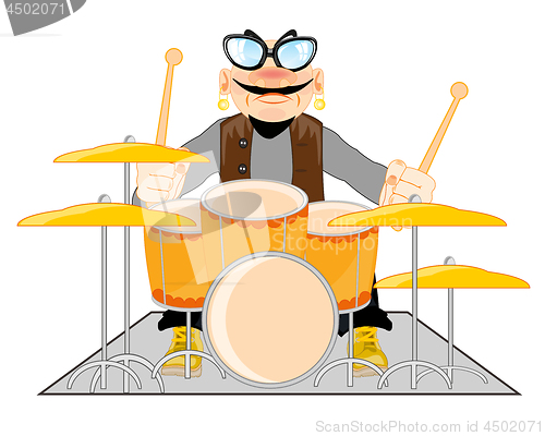 Image of Fashionable man drummer for music instrument.Vector illustration