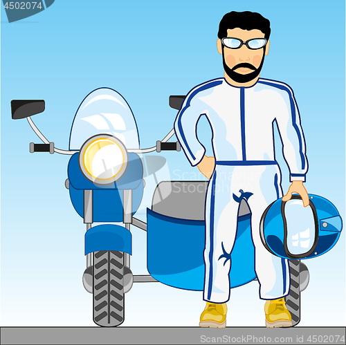 Image of Vector illustration of the person with helmet beside motorcycle