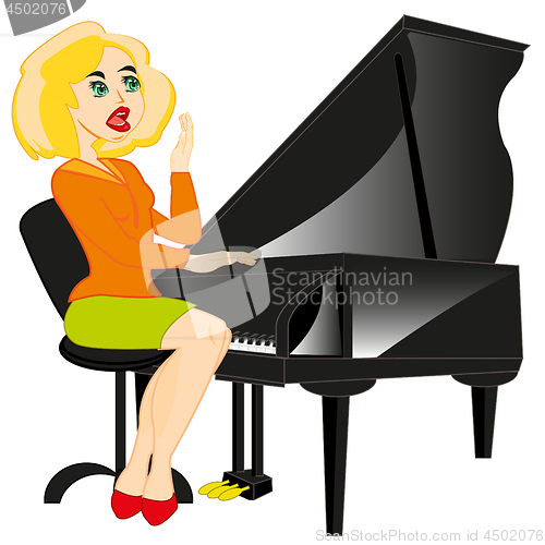 Image of Vector illustration of the girl playing on piano