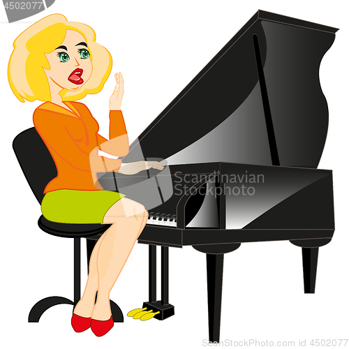 Image of Vector illustration of the girl playing on piano