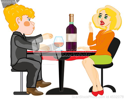 Image of Girl and lad at the table.Vector illustration