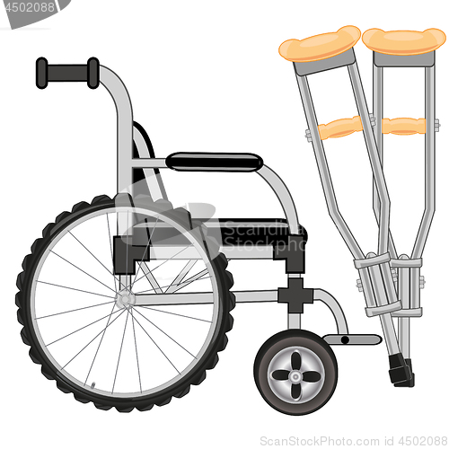 Image of Vector illustration of the invalid s sidercar and crutches