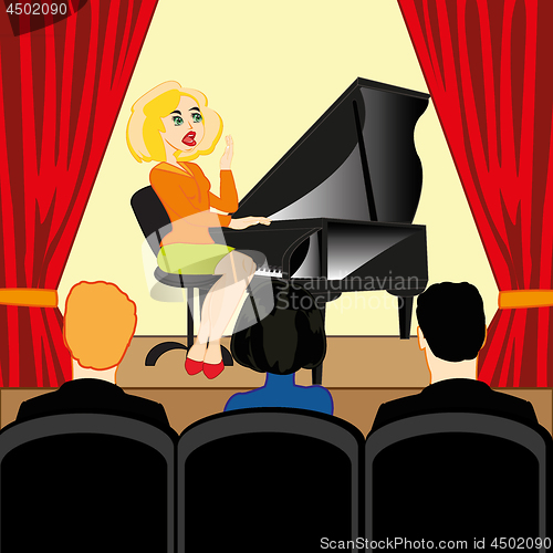 Image of Girl plays the piano in common-room with spectator