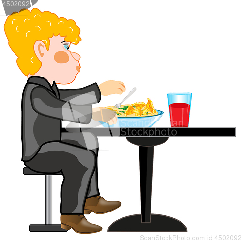 Image of Young person for eaten by table.Vector illustration