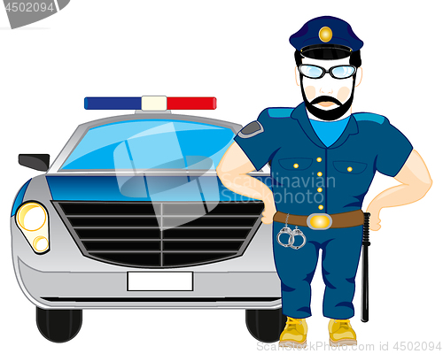 Image of Police beside its car with flasher.Vector illustration