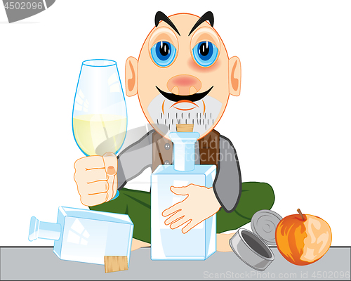 Image of Vector illustration of the cartoon men alcoholic with bottle and pile in hand