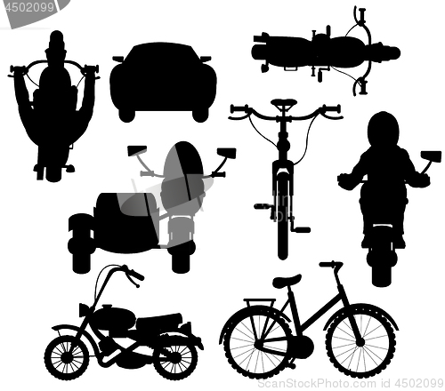Image of Vector illustration silhouette different transport facilities on white