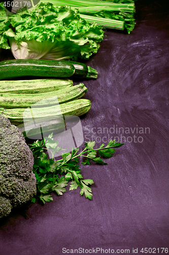 Image of Variety of green vegetables.