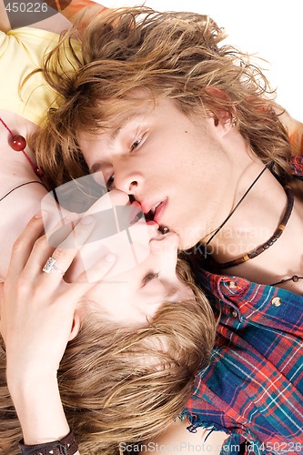 Image of Portrait of kissing young beauty couple 4