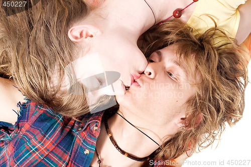 Image of Portrait of kissing young beauty couple 5