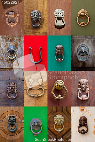 Image of Ancient italian door knockers and handles.