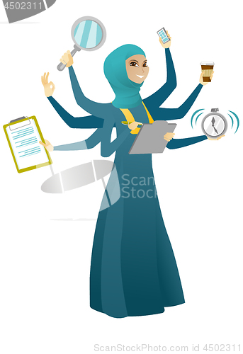 Image of Business woman coping with multitasking.