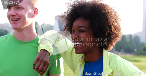 Image of Portrait of multiethnic group of young people on the jogging