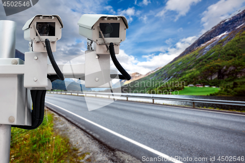 Image of Radar speed control camera on the road