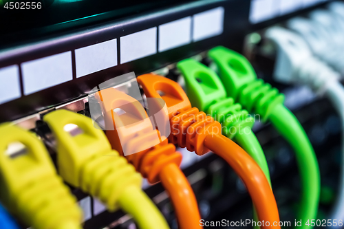 Image of Colorful Telecommunication Colorful Ethernet Cables Connected to