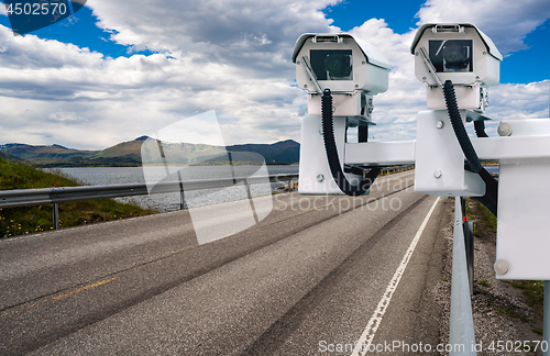 Image of Radar speed control camera on the road