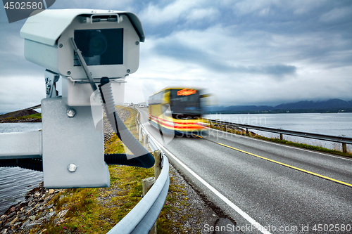 Image of Radar speed control camera on the road