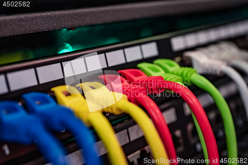 Image of Colorful Telecommunication Colorful Ethernet Cables Connected to