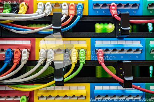 Image of Colorful Telecommunication Colorful Ethernet Cables Connected to