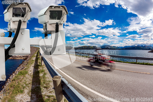 Image of Radar speed control camera on the road