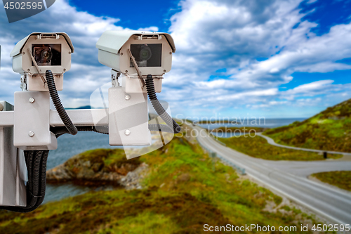 Image of Radar speed control camera on the road