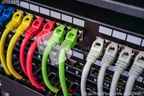 Image of Colorful Telecommunication Colorful Ethernet Cables Connected to