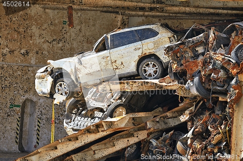 Image of Pile of smashed car wrecks