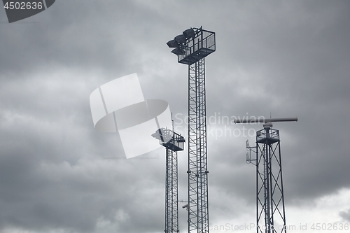 Image of Radar tower against stormy sky