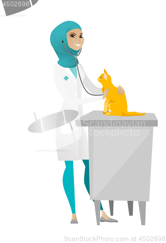 Image of Veterinarian examining cat vector illustration.