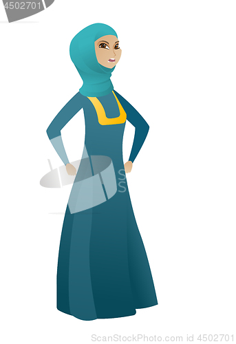 Image of Young muslim angry business woman screaming.