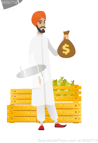 Image of Hindu farmer holding a money bag.